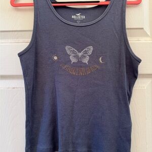 Hollister Blue Tank Top with Butterfly Design